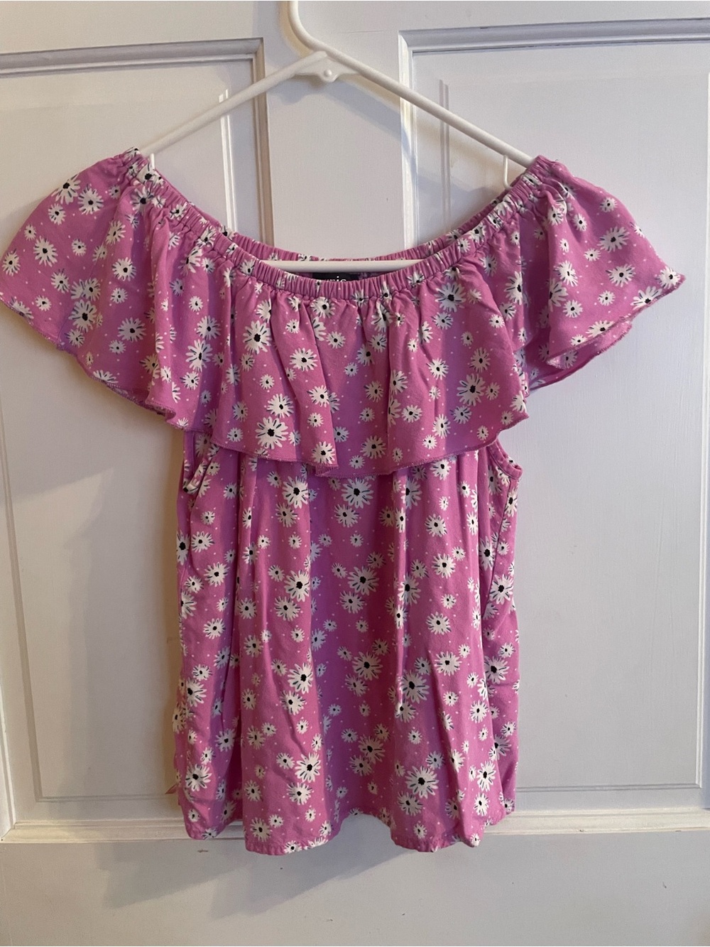 Pink Floral Off-Shoulder Ruffle Tunic Top